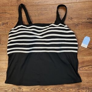 Lands' End NWT Black White Stripe Tankini Swim Top NWT Plus size 18 W 🏖🎁